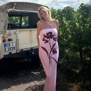 Anthropologie Strapless Pink and Maroon Floral Dress